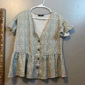 Shein Leporad Print Green Button Up